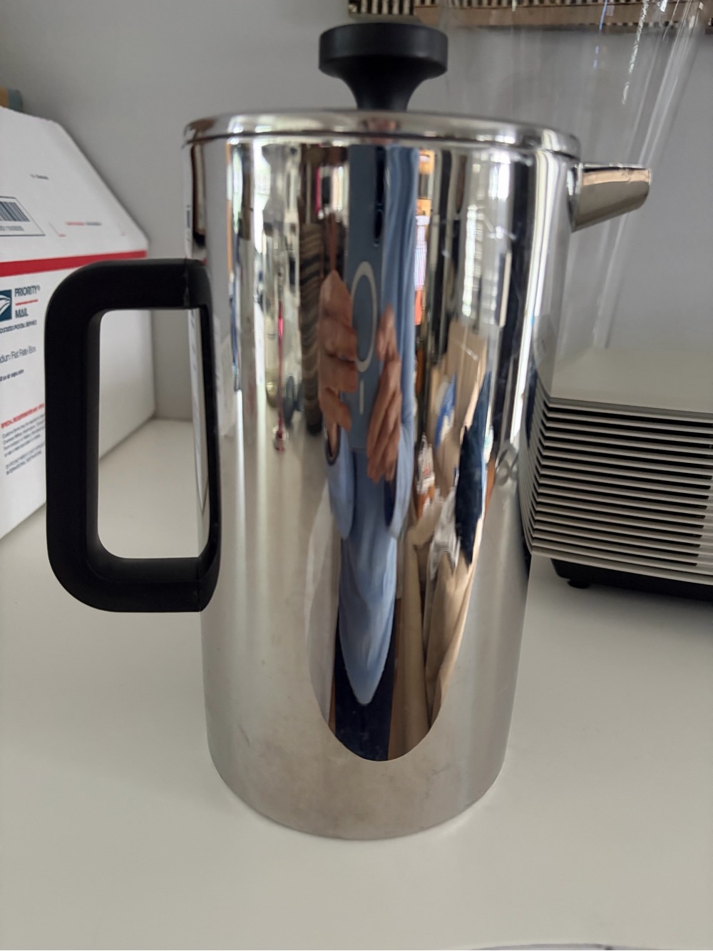 William Sonoma Stainless Steel French Press Coffee Maker with Black Handle